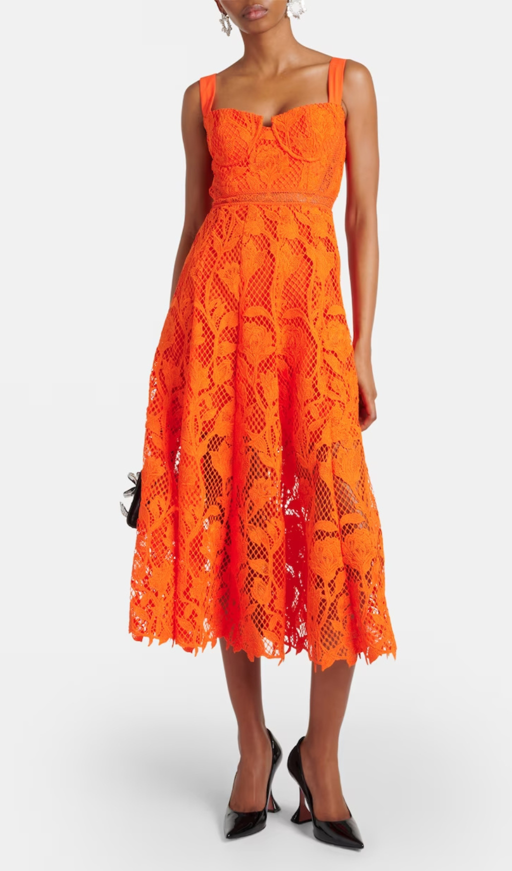 Fashionslee Women Aafje Orange Lace Midi Dress