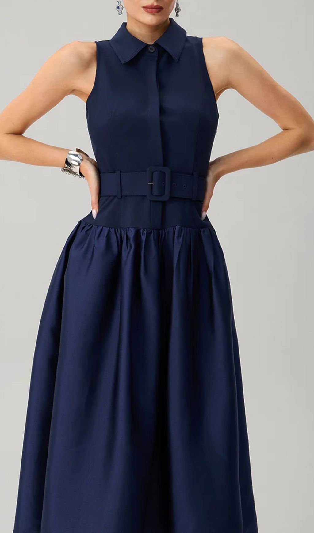 043ac29d32be9575891419e2b9a60951.jpg Fashionslee Women Jovisonic Folded Collar Midi Dress With Belt
