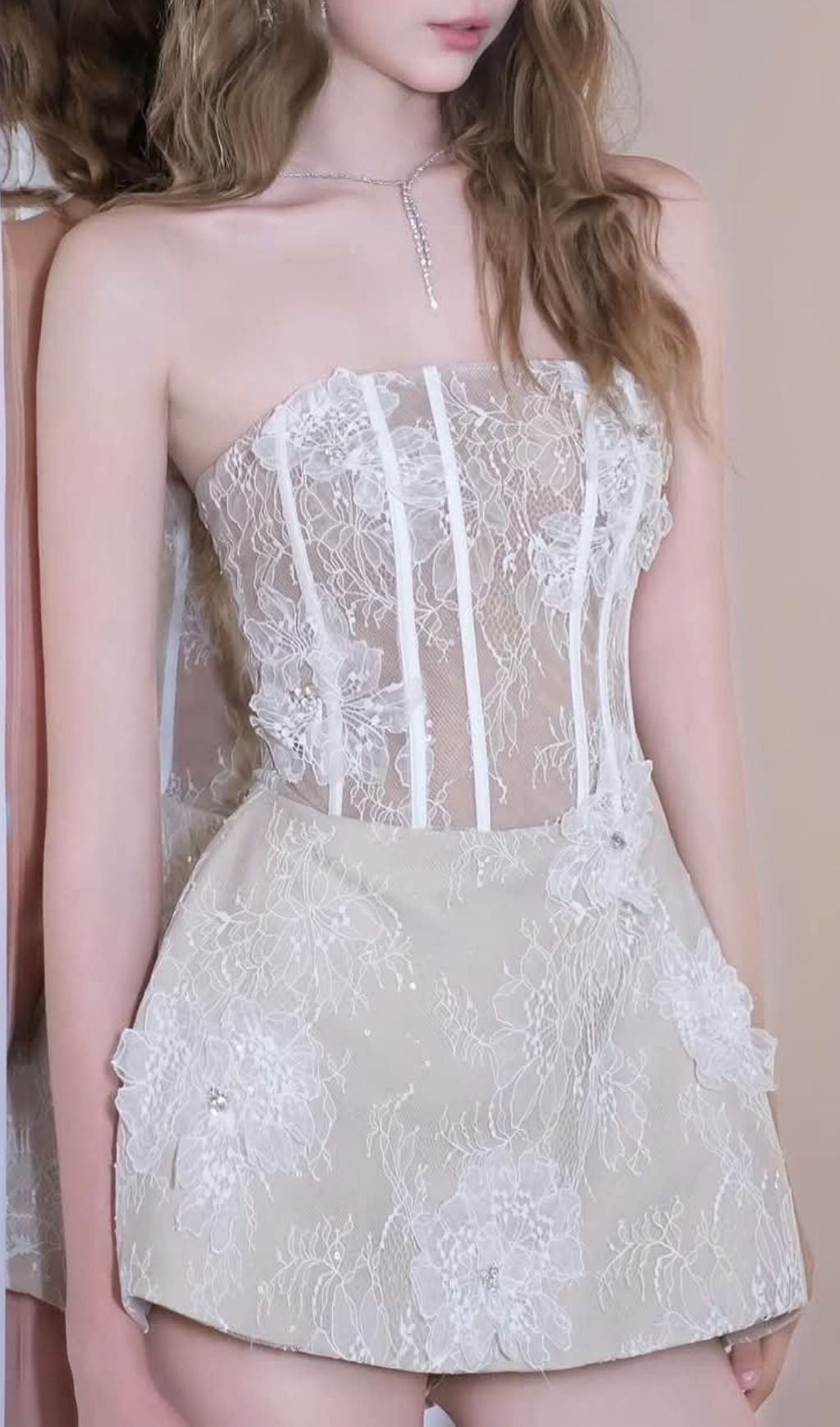 Fashionslee Women Kanna White Strapless Corset Lace Mini Dress