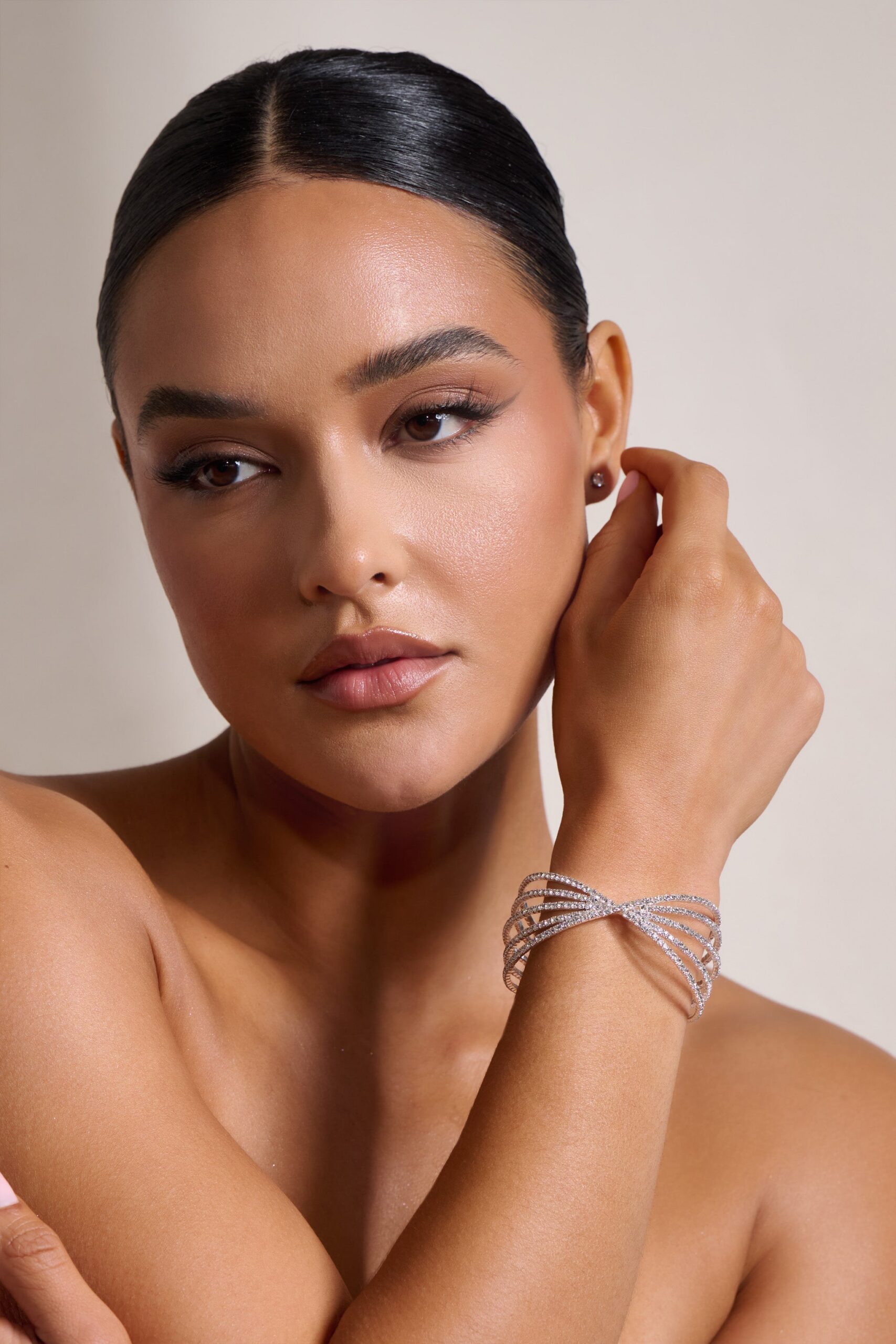 Fashionslee Women Silver Diamante Cuff Bracelet