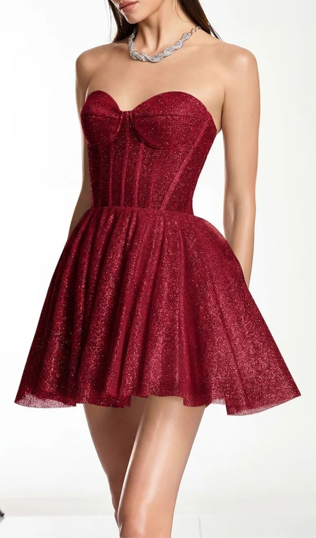 052a5c29675c54d9192e79f14631b8f6.jpg Fashionslee Women Darda Strapless Glitter Corset Mini Dress In Wine