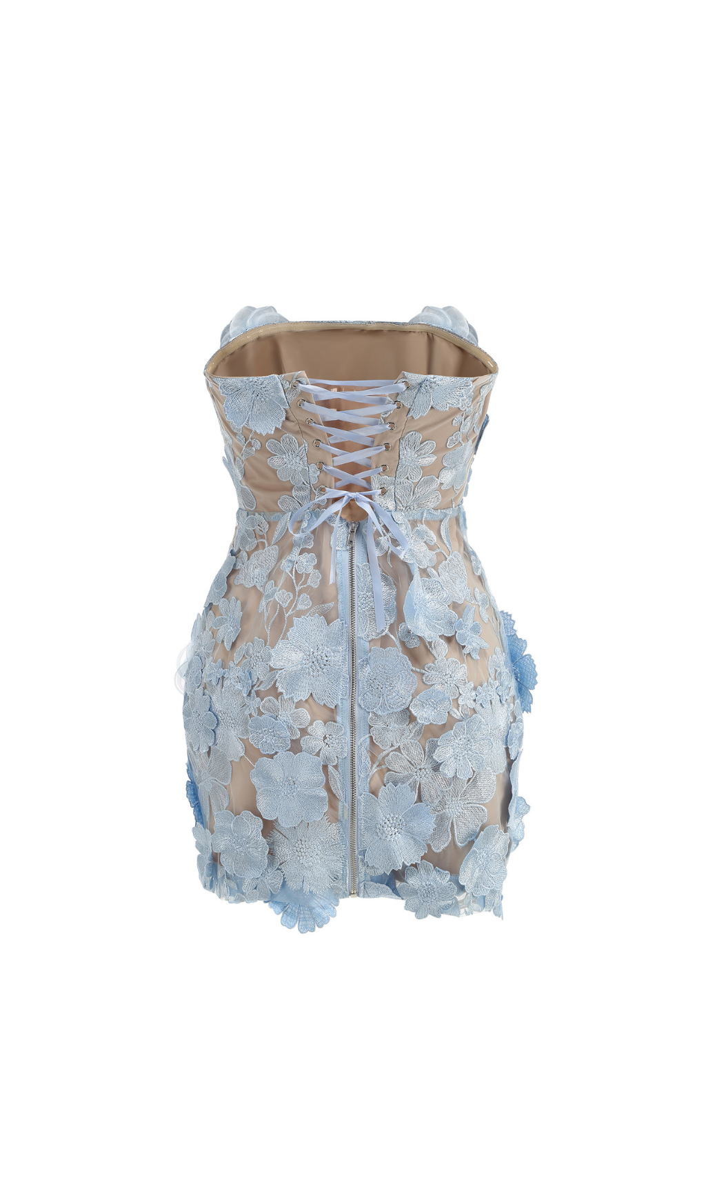 VIRAL BLUE STRAPLESS FLOWER MINI DRESS - OWNCI VIRAL BLUE STRAPLESS FLOWER MINI DRESS - OWNCI