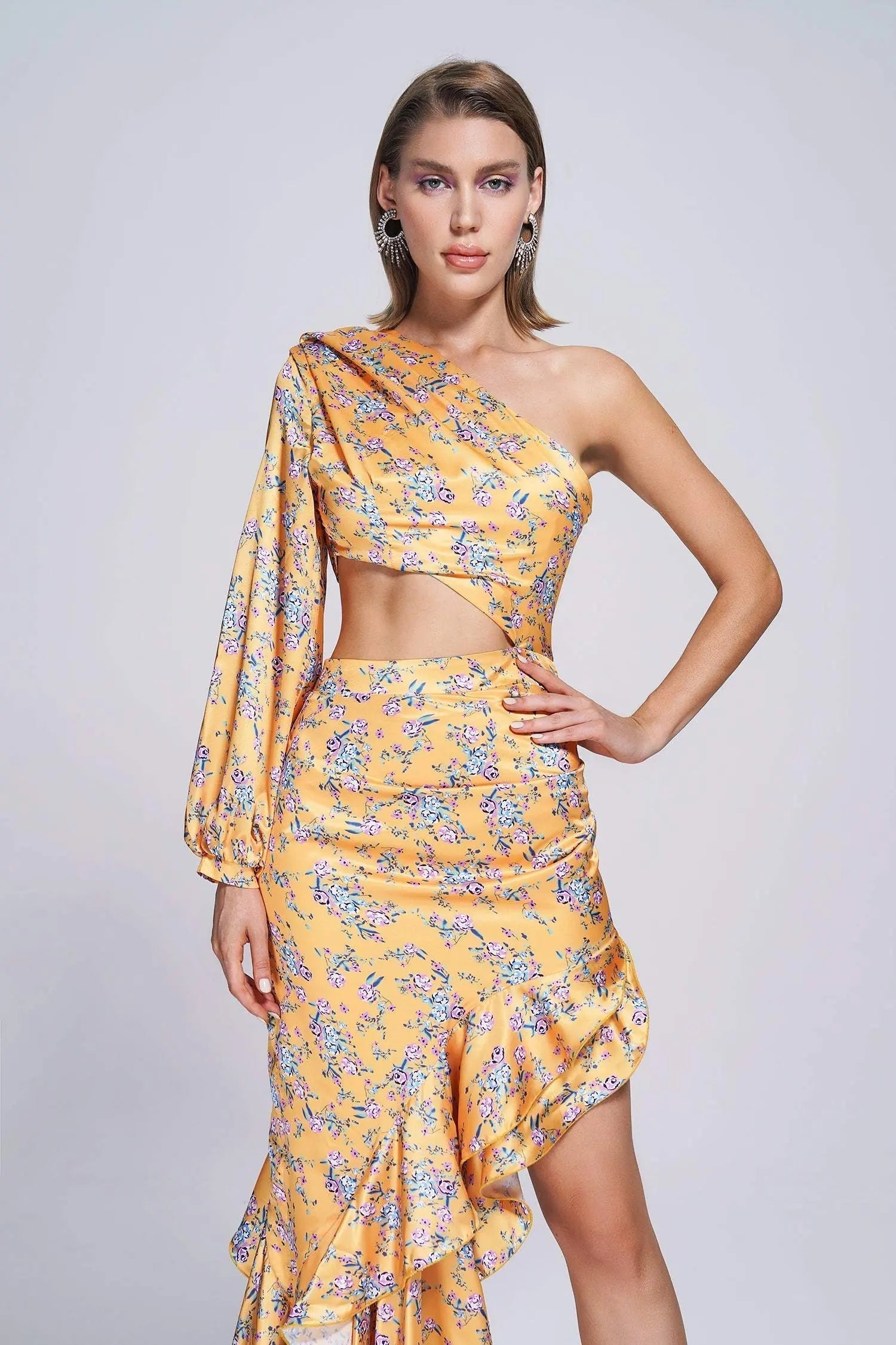 VINTAGE FLORAL ONE SHOULDER MAXI DRESS - OWNCI VINTAGE FLORAL ONE SHOULDER MAXI DRESS - OWNCI