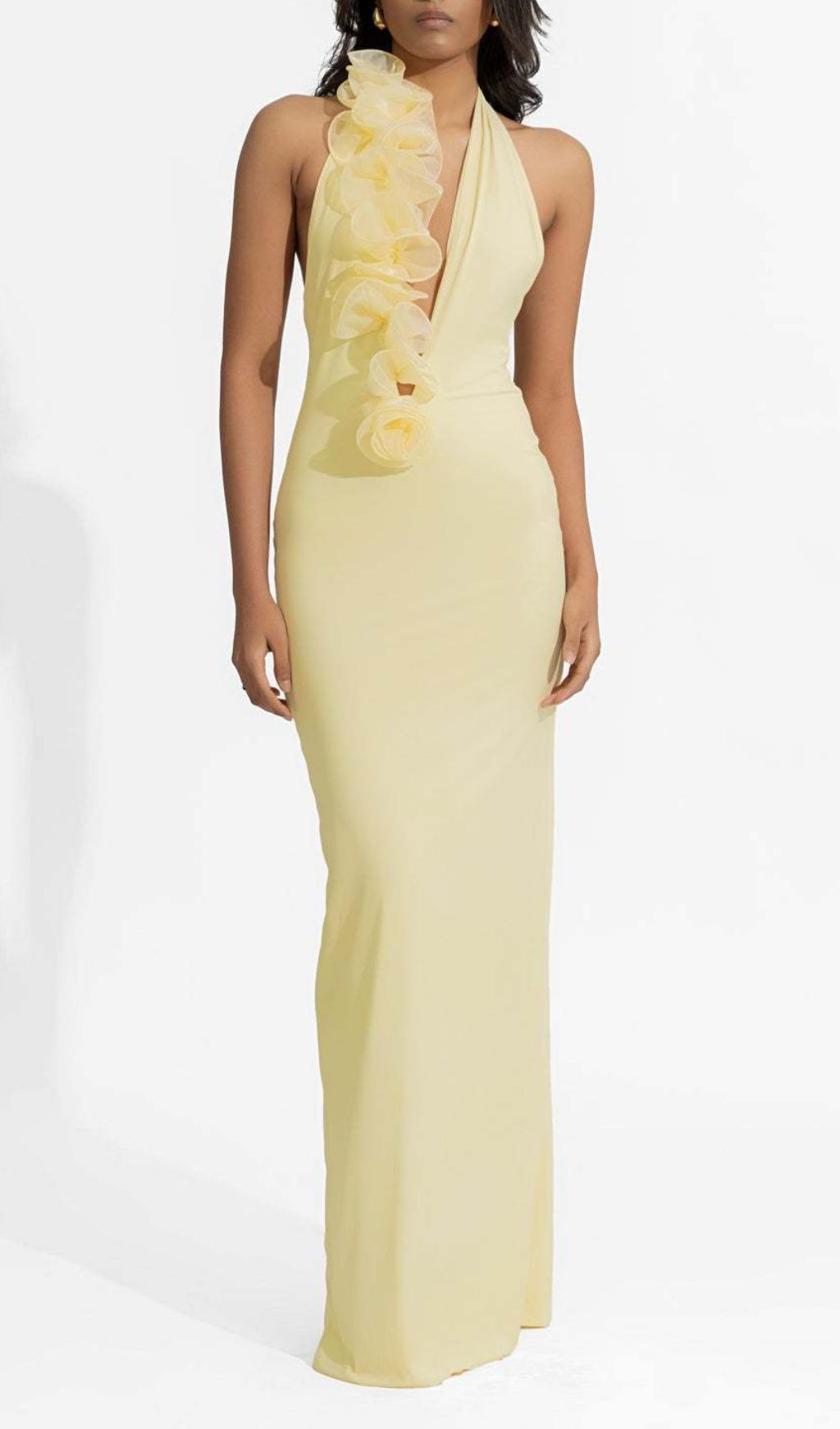 Fashionslee Women Fareeda Yellow Halter Backless Maxi Dress