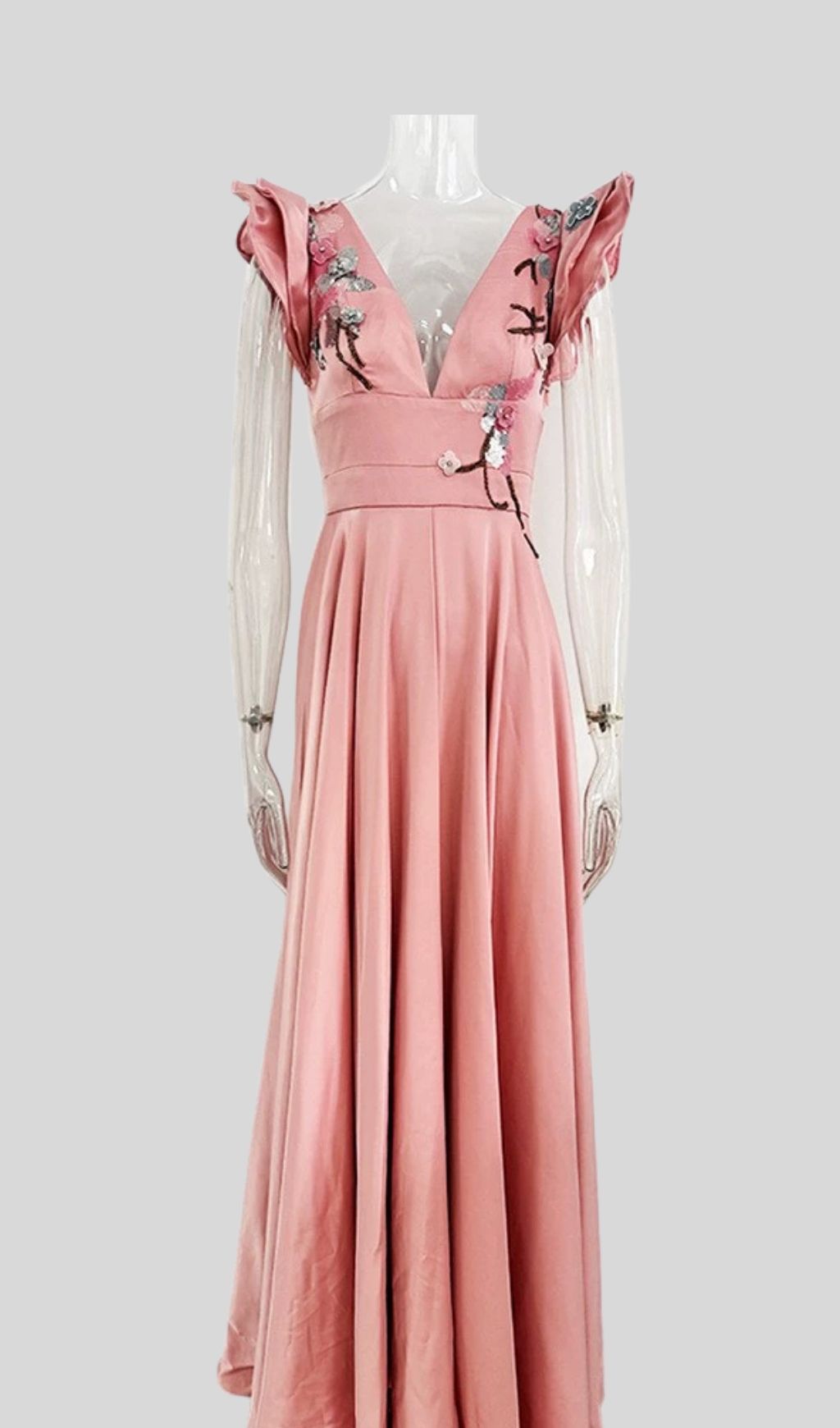 Fashionslee Women Kyong Pink V-Neck Flower Maxi Dress