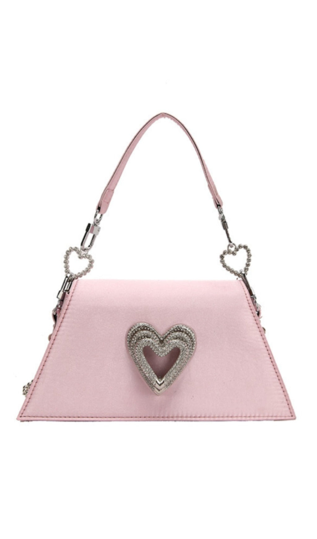 Fashionslee Women Crystal Heart Pink Kelly Bag