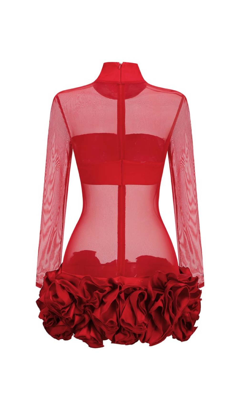 Fashionslee Women Britain Red Petal Detail Long Sleeve Mini Dress