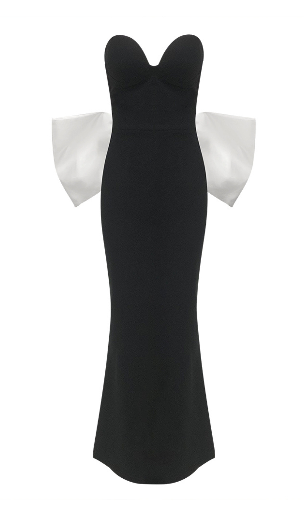 Fashionslee Women Strapless Bustier Bow Detail Maxi Dress Black White