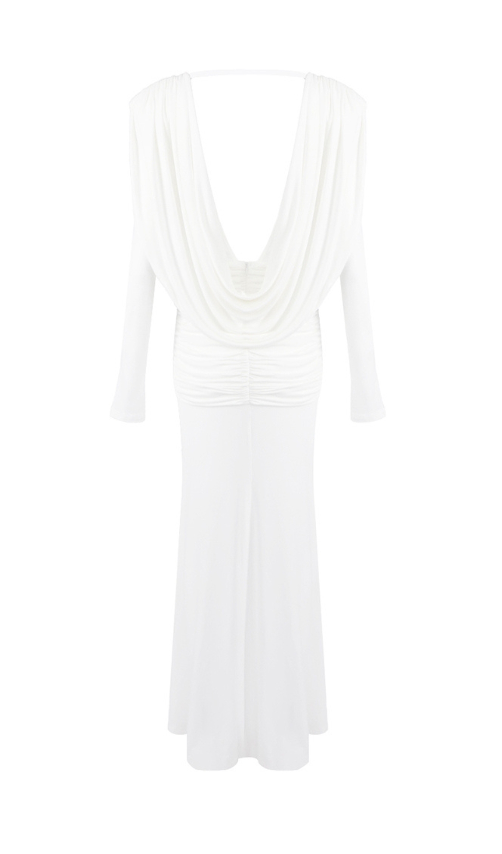 0667bb62196a7e3f428eaa8cc6344991.jpg Fashionslee Women White Long Sleeve Draped Backless Maxi Dress