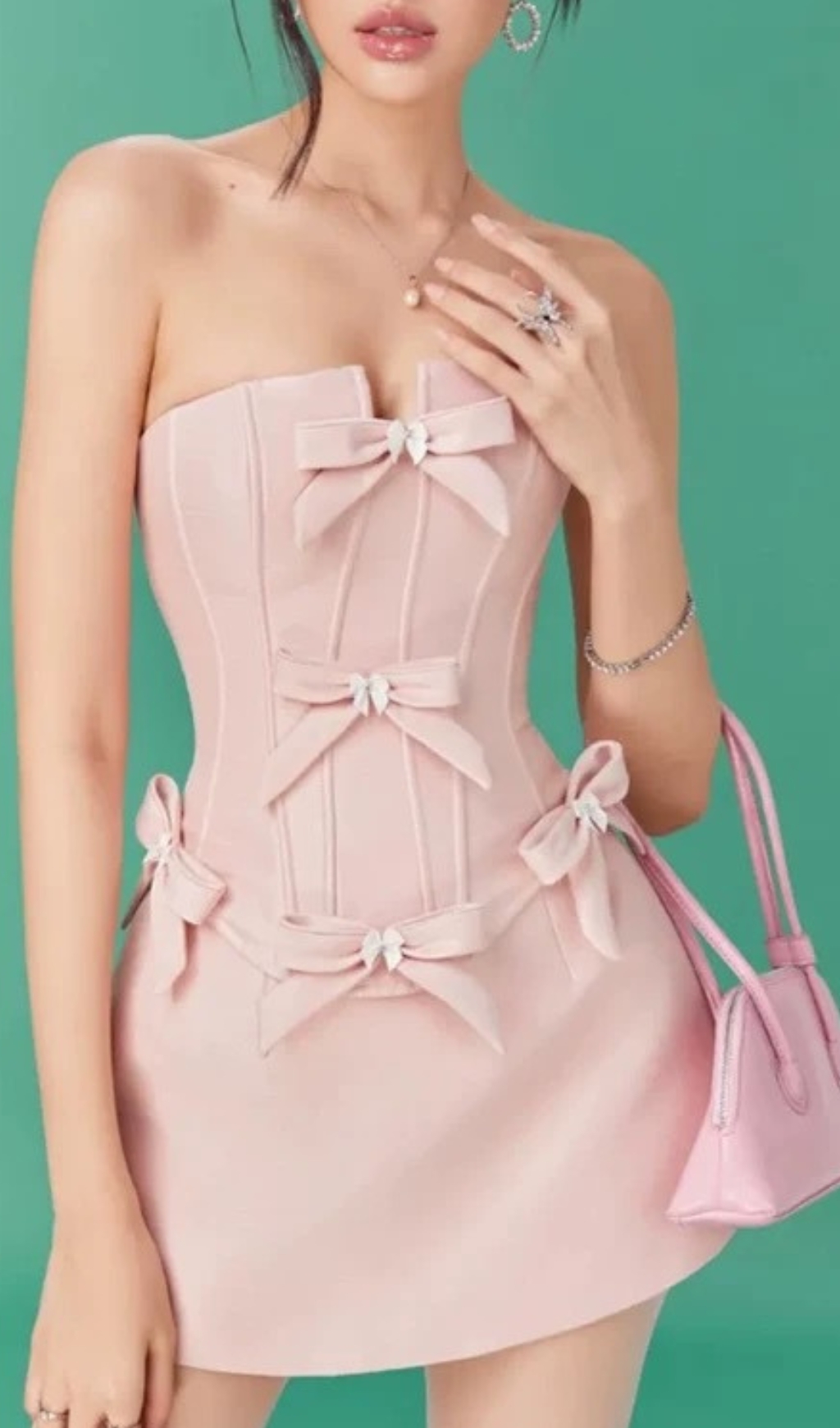 0686833aa4bd86b3d10c71326feac286.jpg Fashionslee Women Chinua Pink Strapless Bow Corset Mini Dress