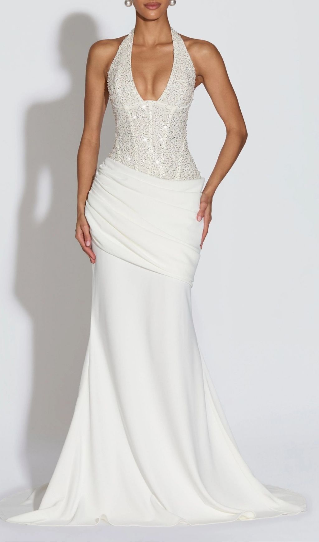 Fashionslee Women Anisij White Halterneck Sequin Maxi Dress
