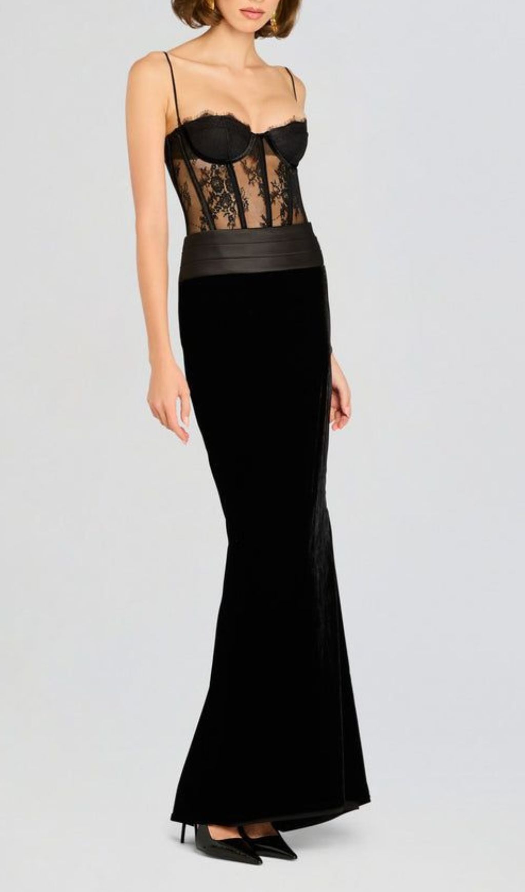 Fashionslee Women Fantasia Black Lace Corset Maxi Dress