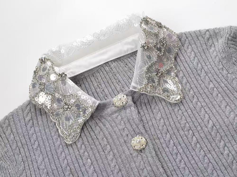 06ac6225307d58bd789eaf2e6ceae8ce.jpg Fashionslee Women Cardigan With Jewelry Collar