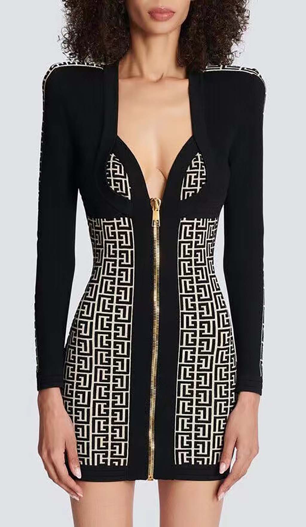 Fashionslee Women Shoulder Pads Knitted Mini Dress In Black