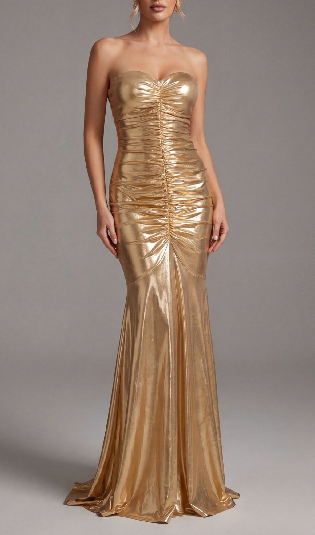 Fashionslee Women Khadijah Gold Strapless Ruched Maxi Dress