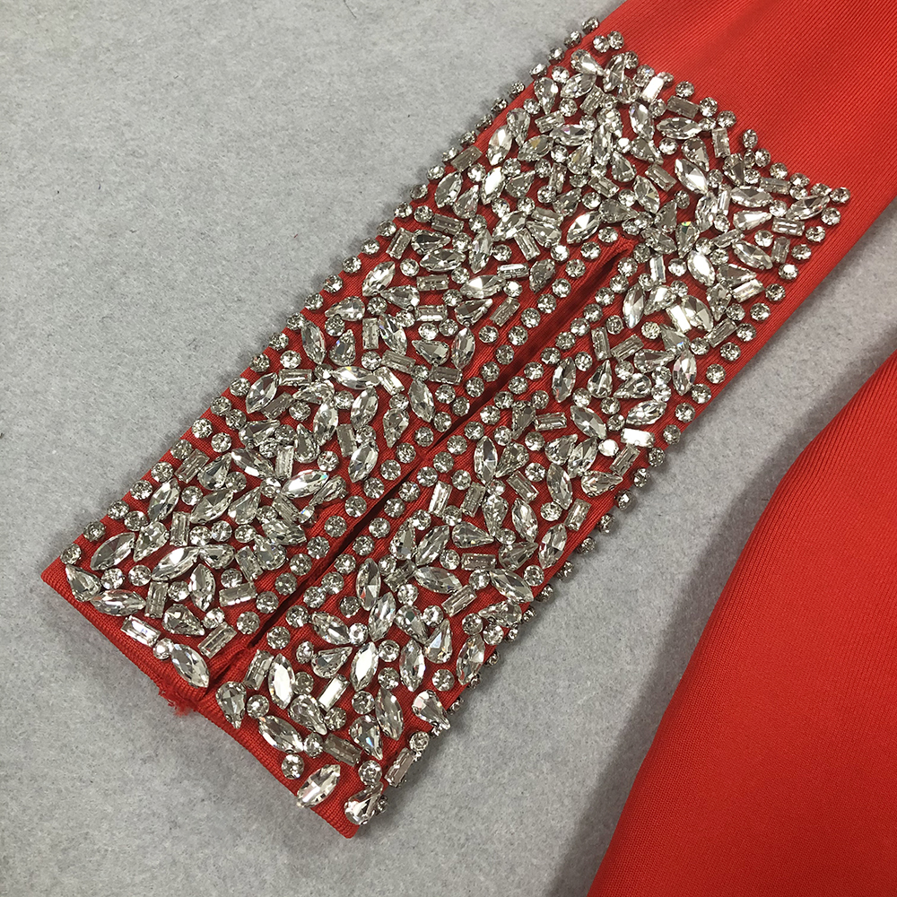 Fashionslee Women Bridie Red Long Sleeve Crystal Midi Dress