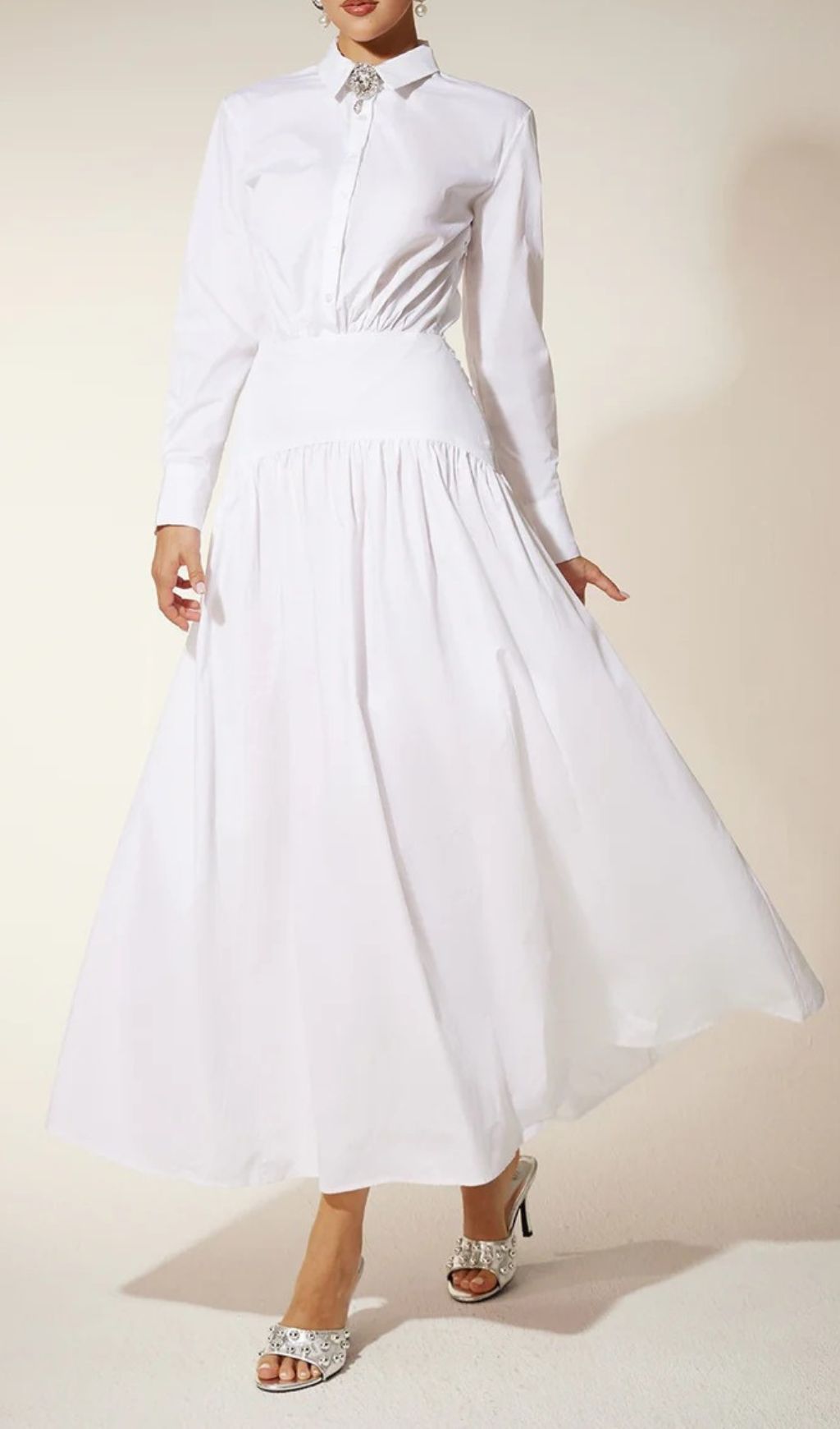 070e4f220b584b952e5d19e24fe30a28.jpg Fashionslee Women Eilert Collar Ruched Shirt Dress