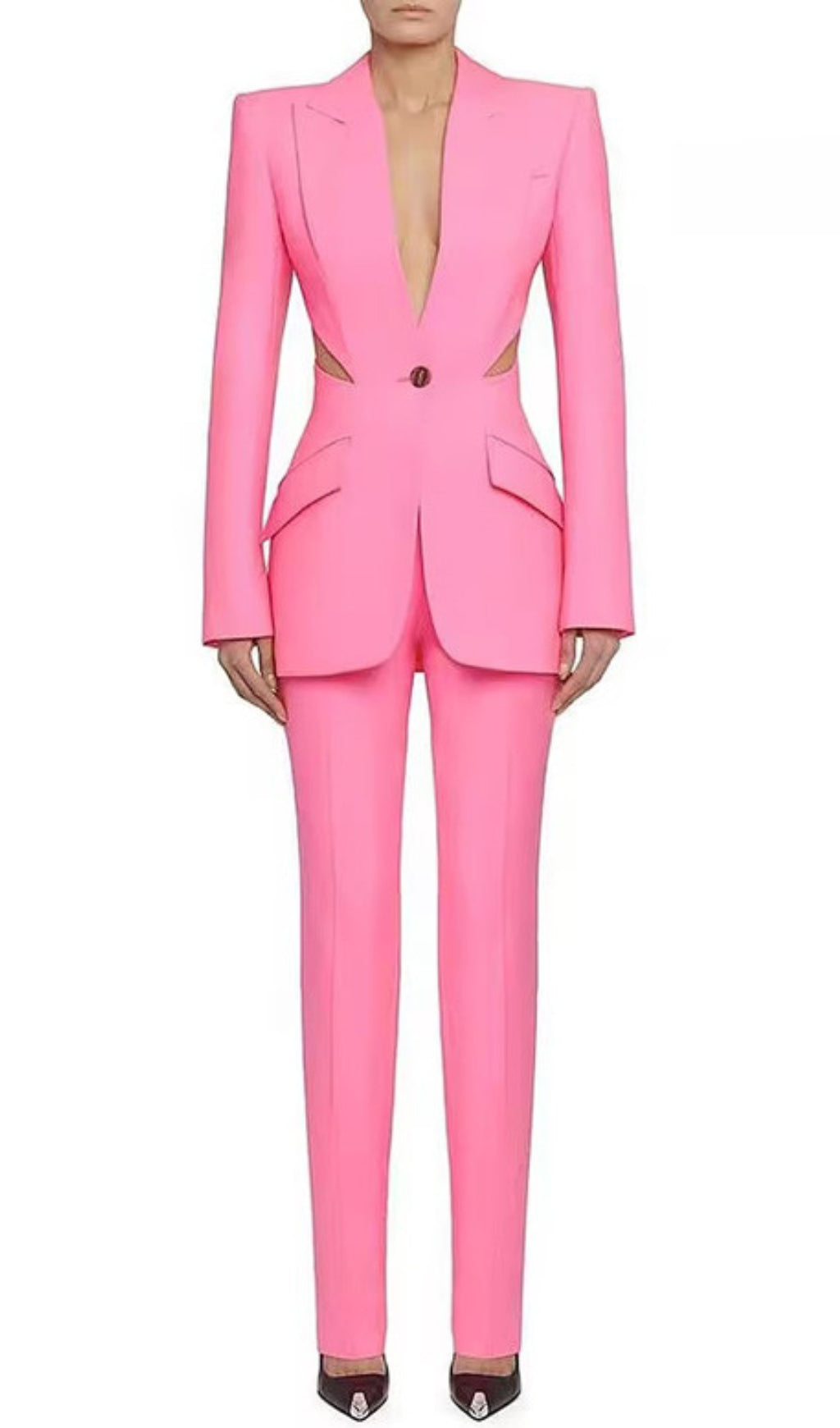 Fashionslee Women Cutout Blazer Suit In Pink