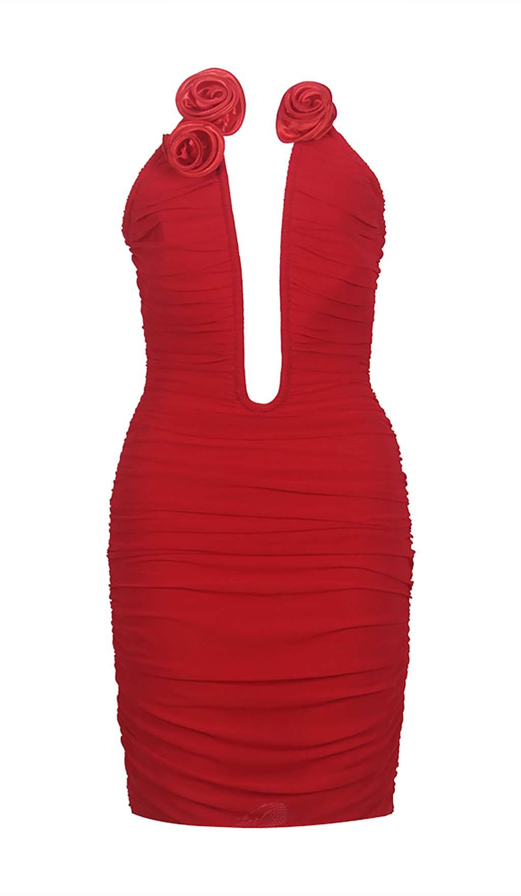 Fashionslee Women Plunging Halter Neckline Mini Dress In Red