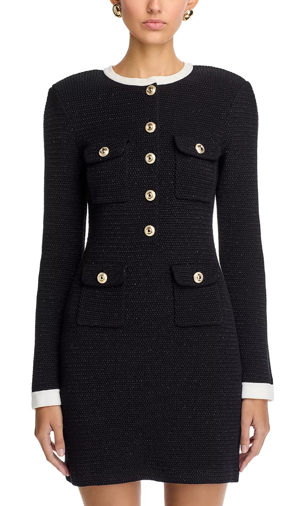 Fashionslee Women Knit Contrast Collar Long Sleeve Mini Dress