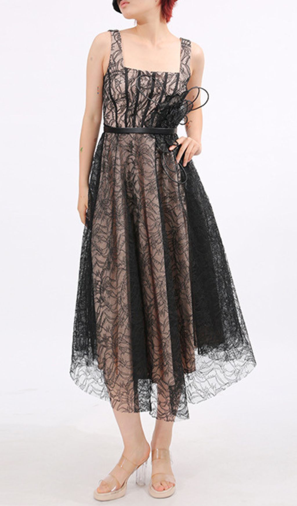 0786ef0b54c8b4a7b50e95f7e09dda9e.jpg Fashionslee Women Frenchie Black Lace Flower Midi Dress