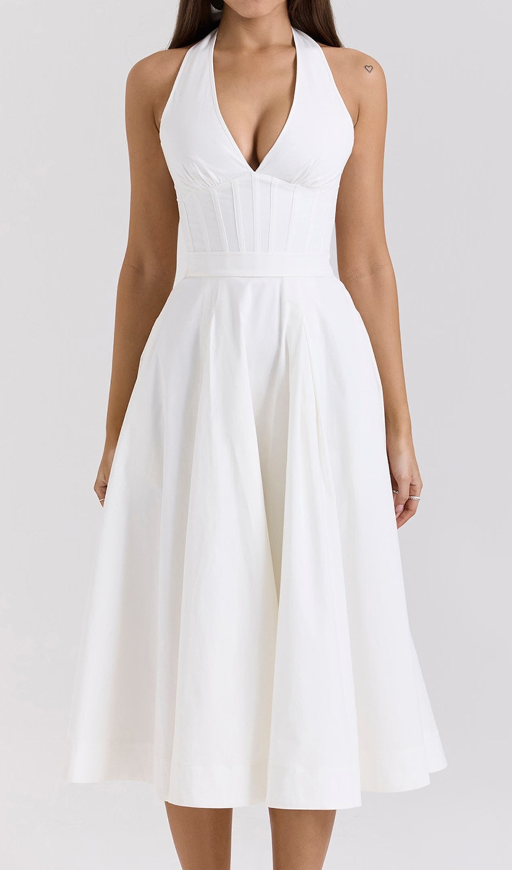 Fashionslee Women Dezba White Halter Corset Midi Dress