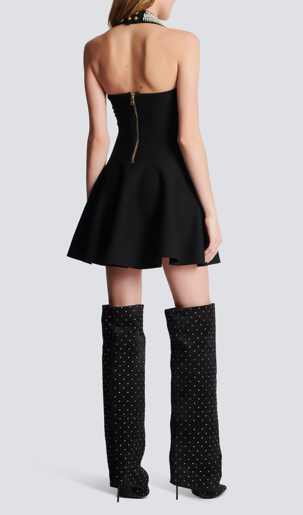 Fashionslee Women Alev Black Halter Embellished Mini Dress