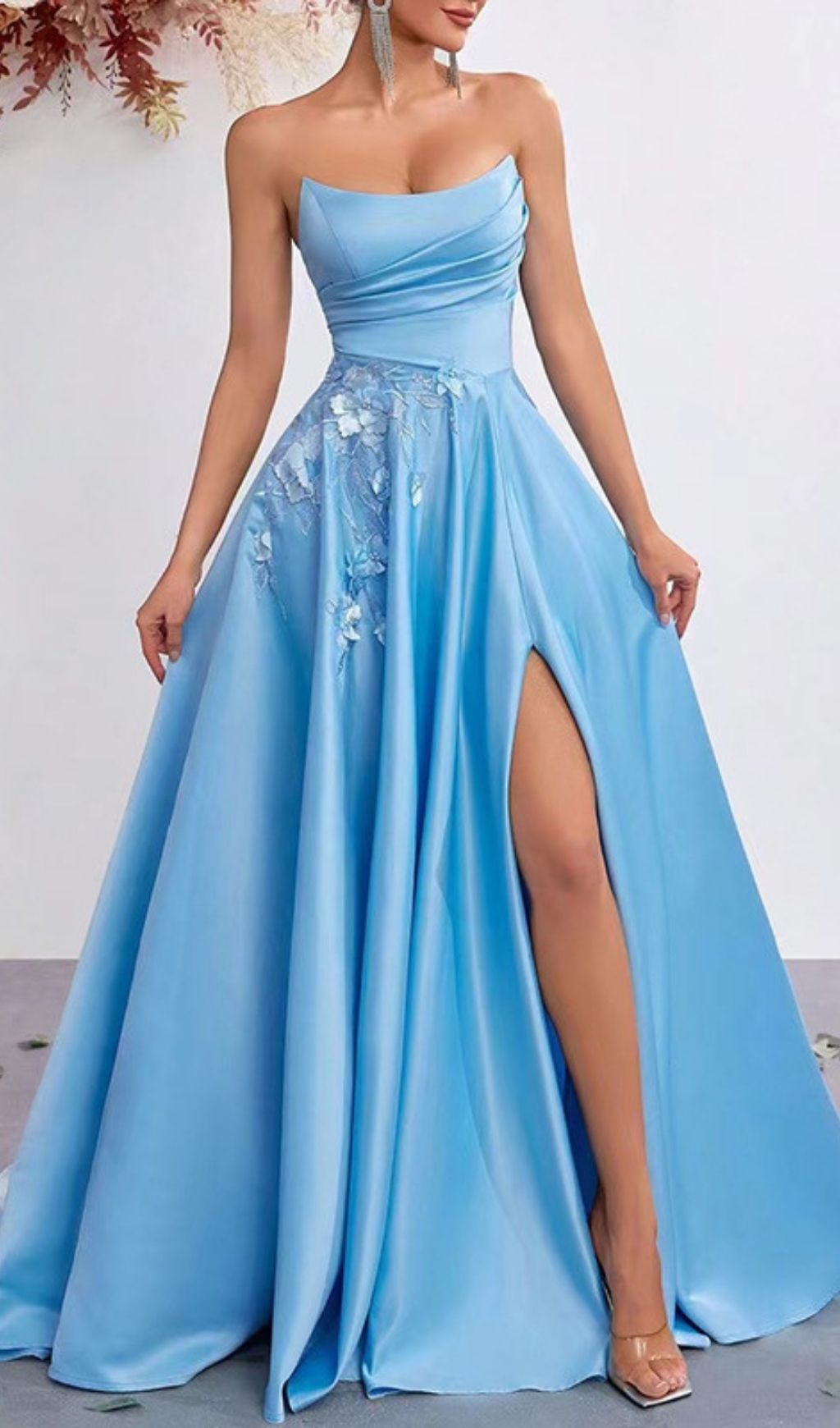 Fashionslee Women Kaiyo Blue Strapless Flower Maxi Dress