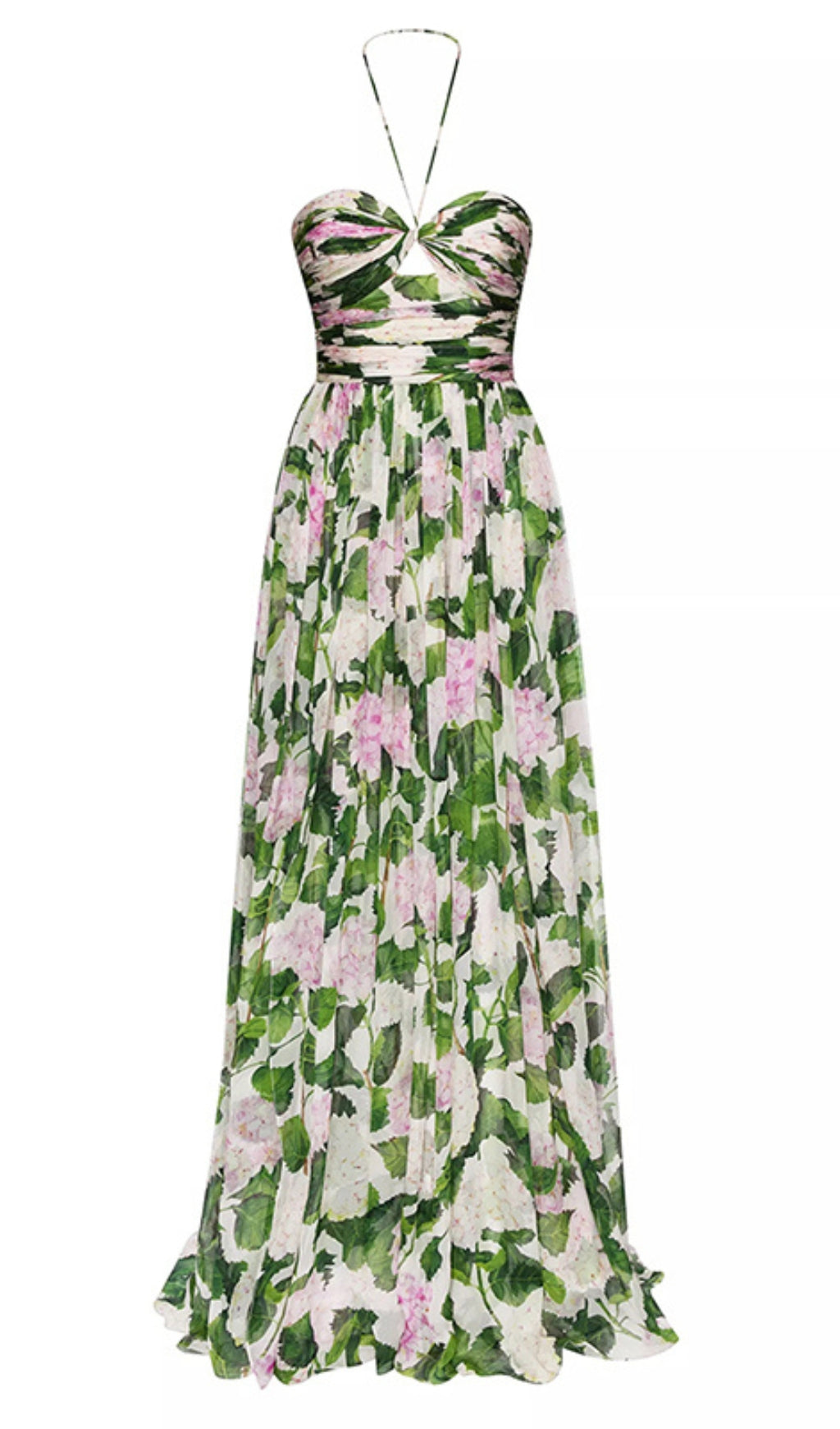 Fashionslee Women Floral Halterneck Maxi Dress In Green