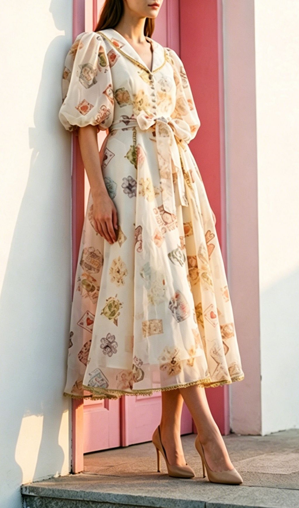 Fashionslee Women Klaudia Printed Puff Sleeve Midi Dress