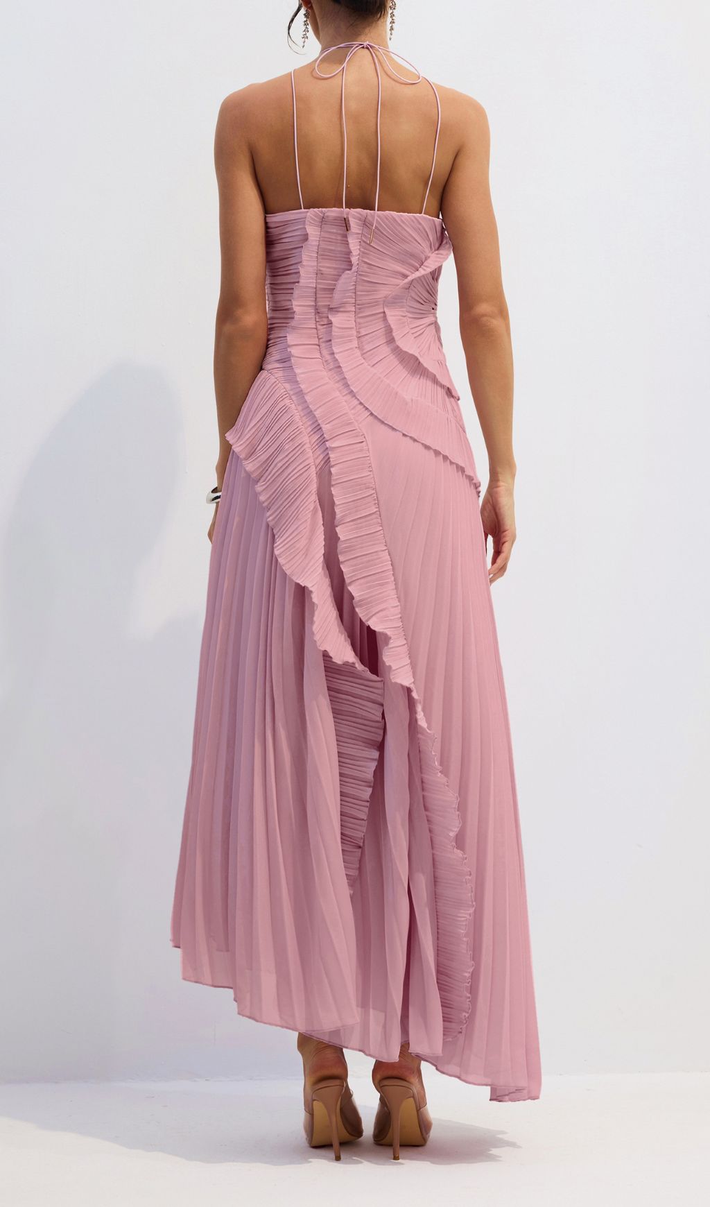 Fashionslee Women Finneas Pink Halter Pleated Maxi Dress