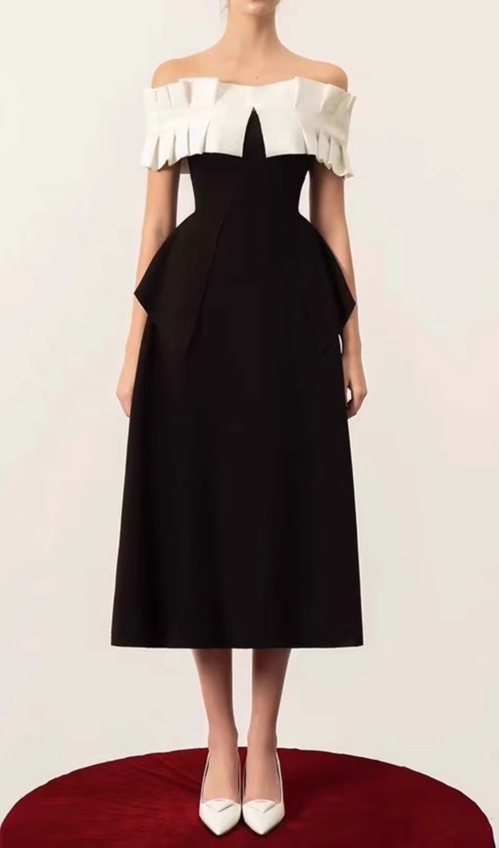 Fashionslee Women Chanon Black Off Shoulder Midi Dress