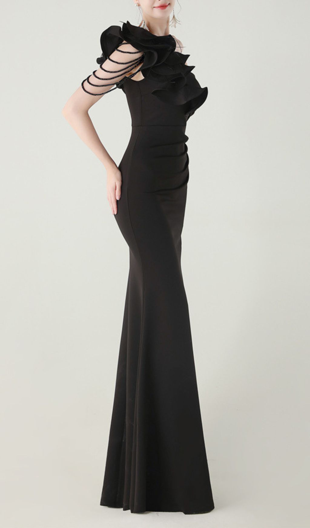 07da5d7f01b19899ed524126b27e295f.jpg Fashionslee Women Ijlal Black One-Shoulder Ruffle Maxi Dress