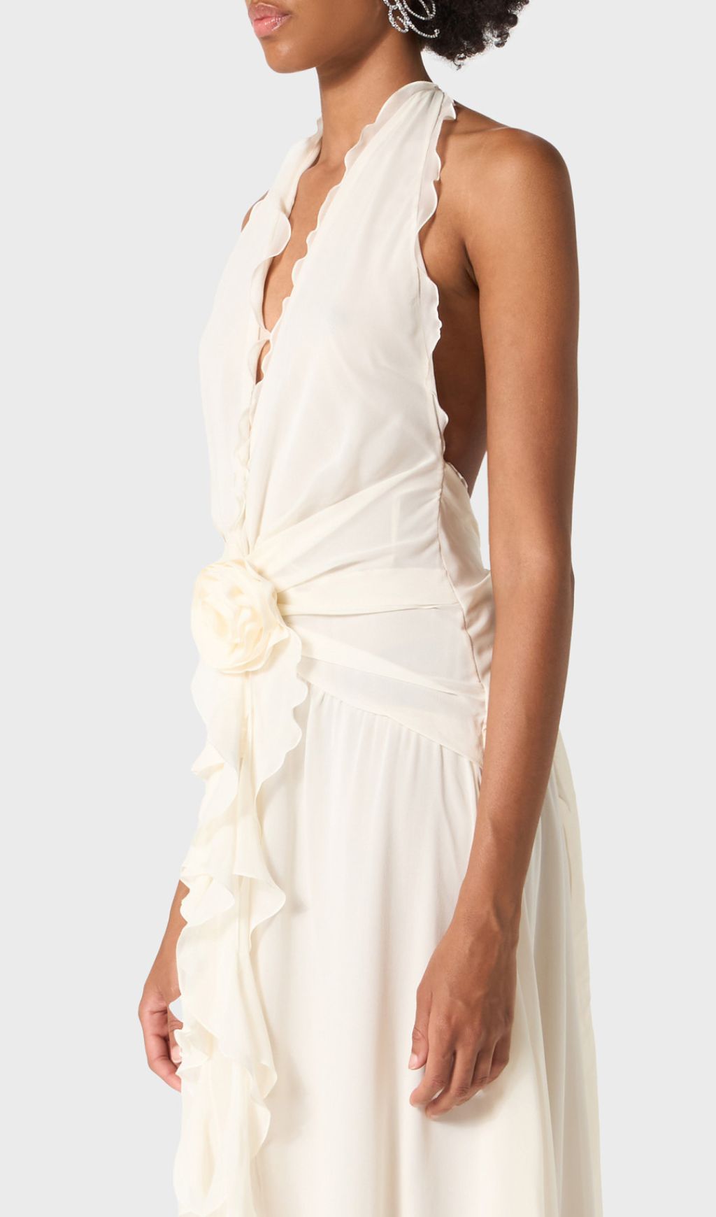 Fashionslee Women Florine Halter Flower Ruffle Maxi Dress