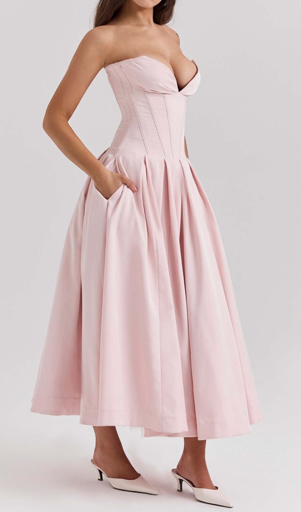 0805773fc5008c265acd36dc49fb1415.jpg Fashionslee Women Devani Pink Strapless Corset Midi Dress