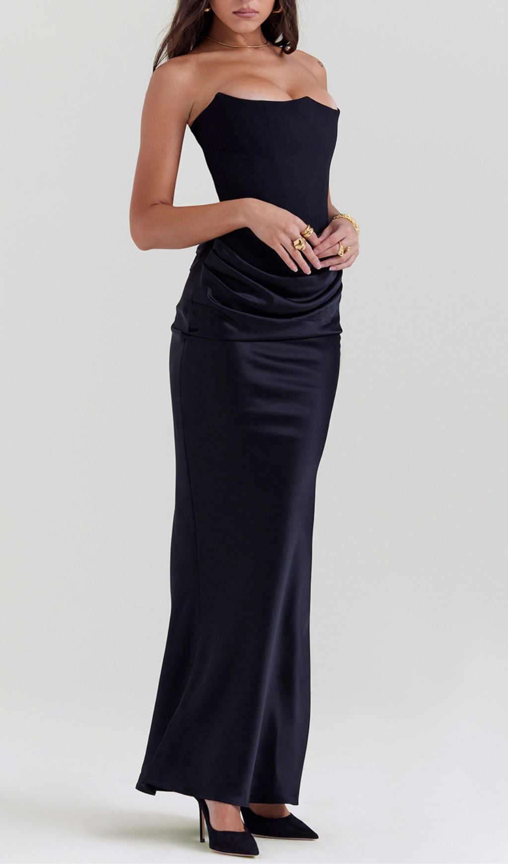 Fashionslee Women Ruched Corset Dress Maxi Dress In Black