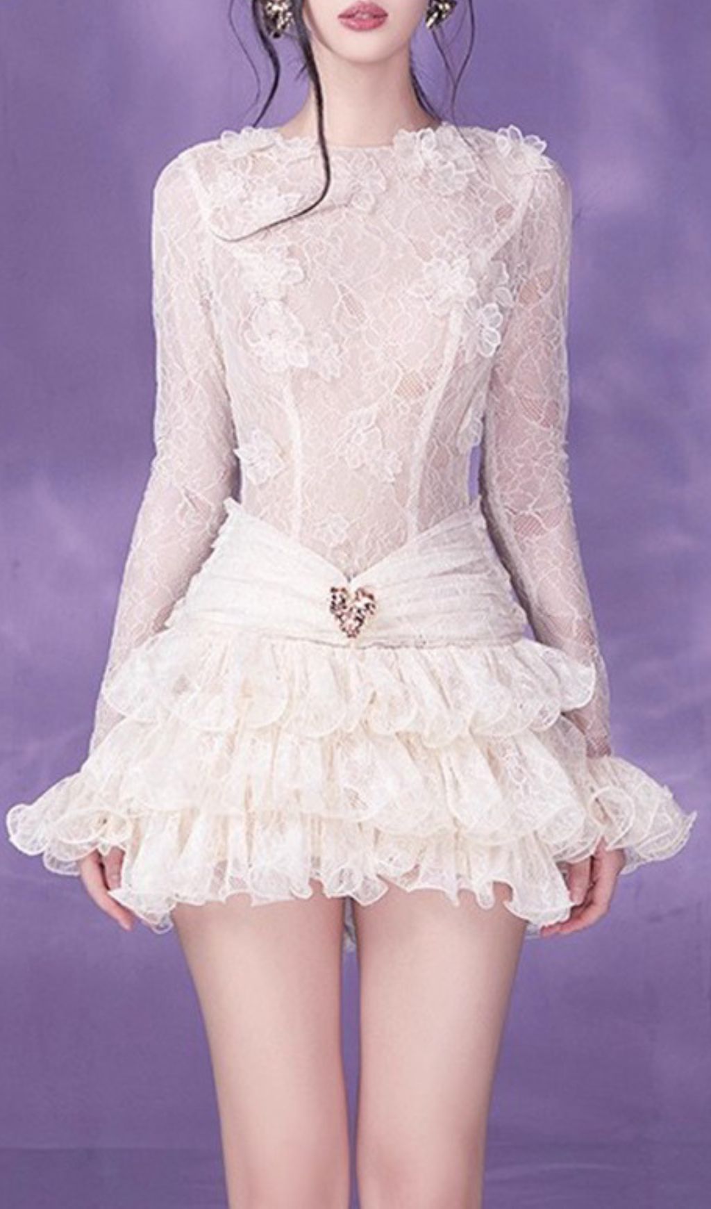 Fashionslee Women Glafira Long Sleeve Lace Mini Dress