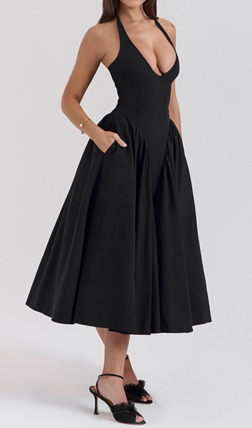 0864baaeae0666ba3511da8c7e21b960.jpg Fashionslee Women Dierdra Black Halter Midi Dress