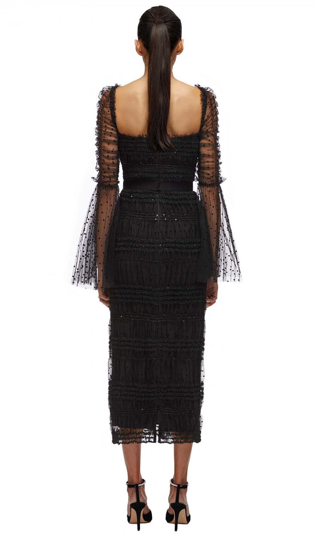 Fashionslee Women Dot Mesh Midi Dress In Black