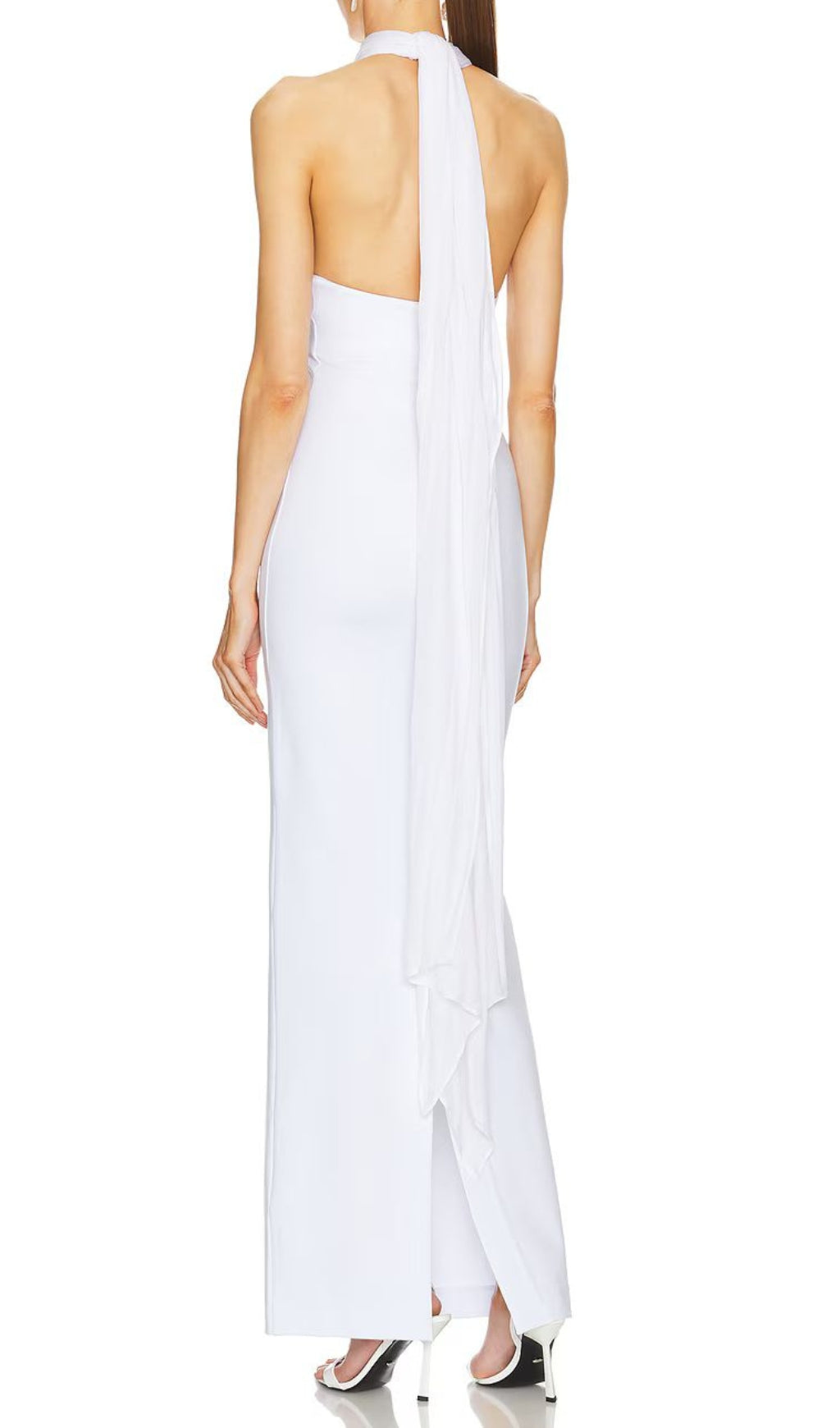 Fashionslee Women Brittney White Halter Draped Maxi Dress