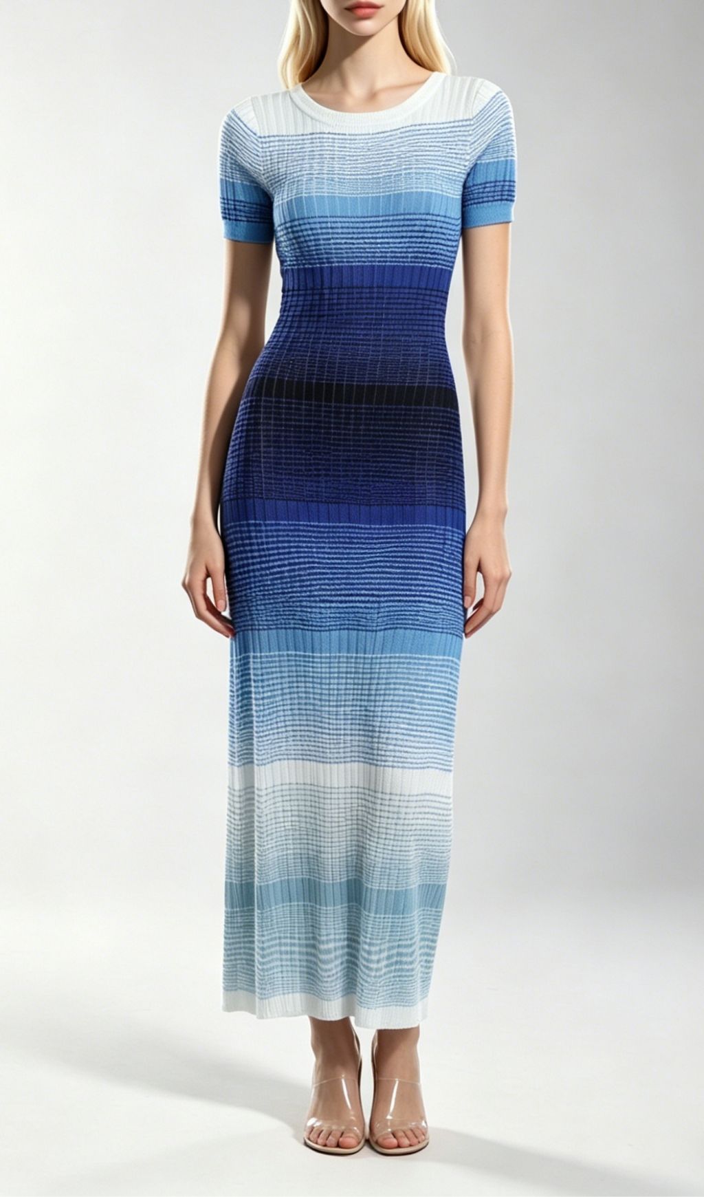 Fashionslee Women Kianna Blue Short Sleeve Knit Maxi Dress