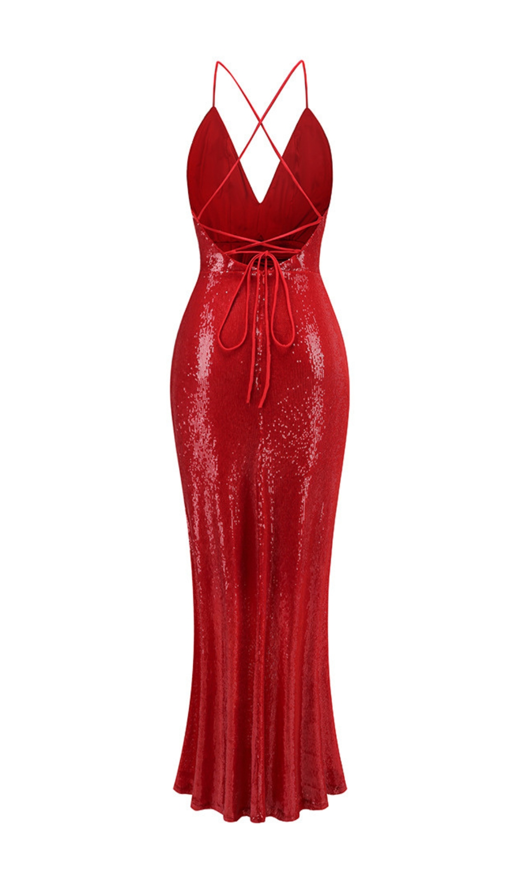 Fashionslee Women Dorona Red Sequin Backless Maxi Dress