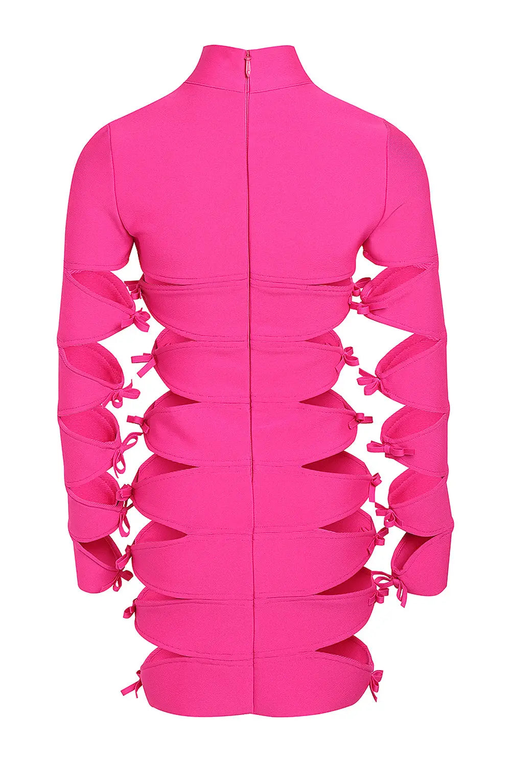 Fashionslee Women Long Sleeve Hollow Out Mini Bandage Dress In Pink