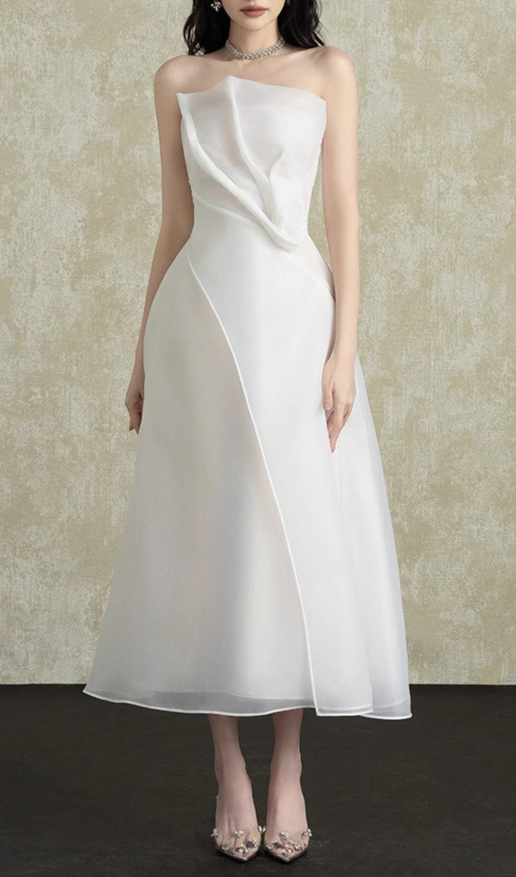 Fashionslee Women Helki White Strapless Midi Dress