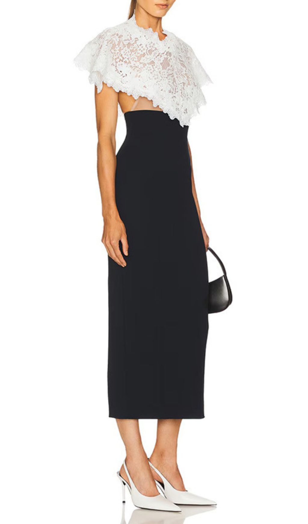 Fashionslee Women Ivy Black Midi Dress With Lace Shawl