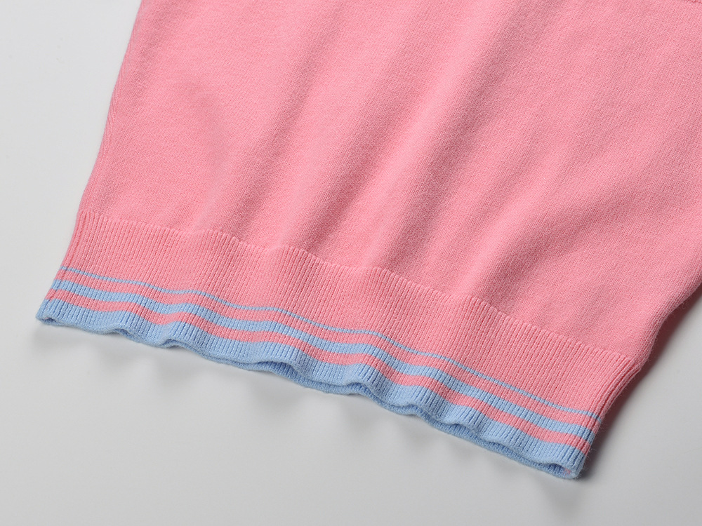 090d2e39632b945c395f4d6ef6dd28c7.jpg Fashionslee Women Pink Contrast Stripe Knit Top