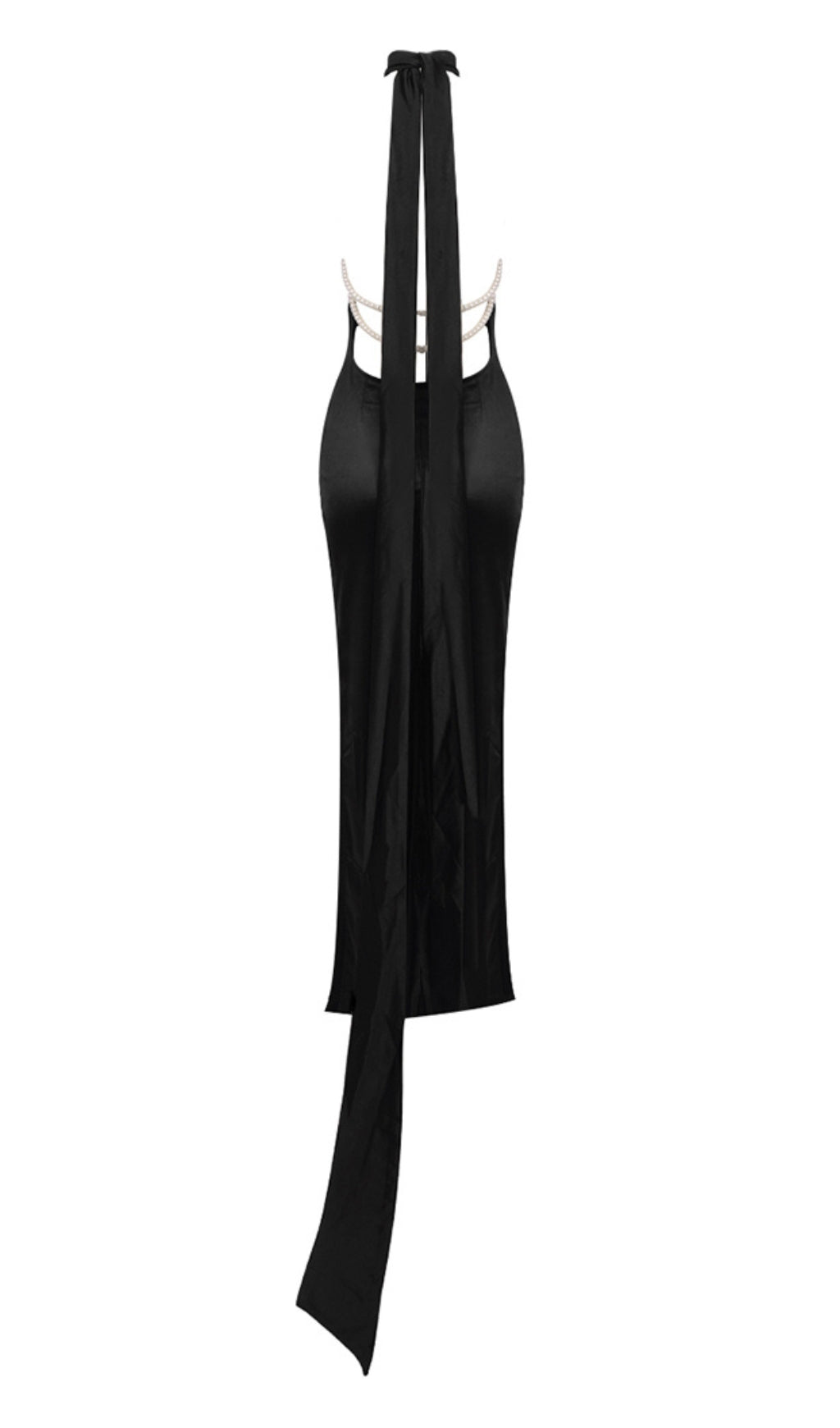 Fashionslee Women Birger Black Halter Pearl Backless Maxi Dress