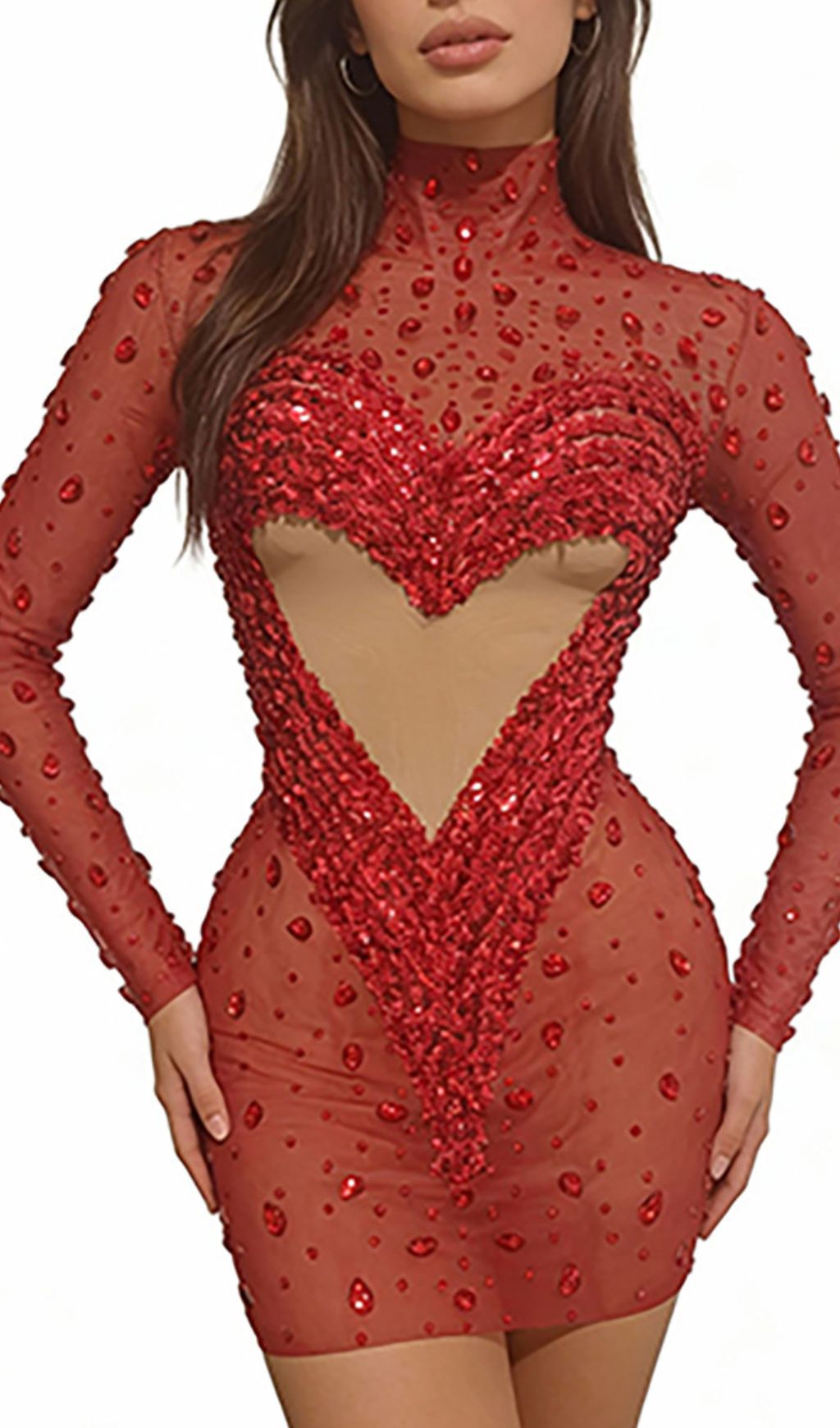 Fashionslee Women Jandina Red Sequin Diamante Mini Dress