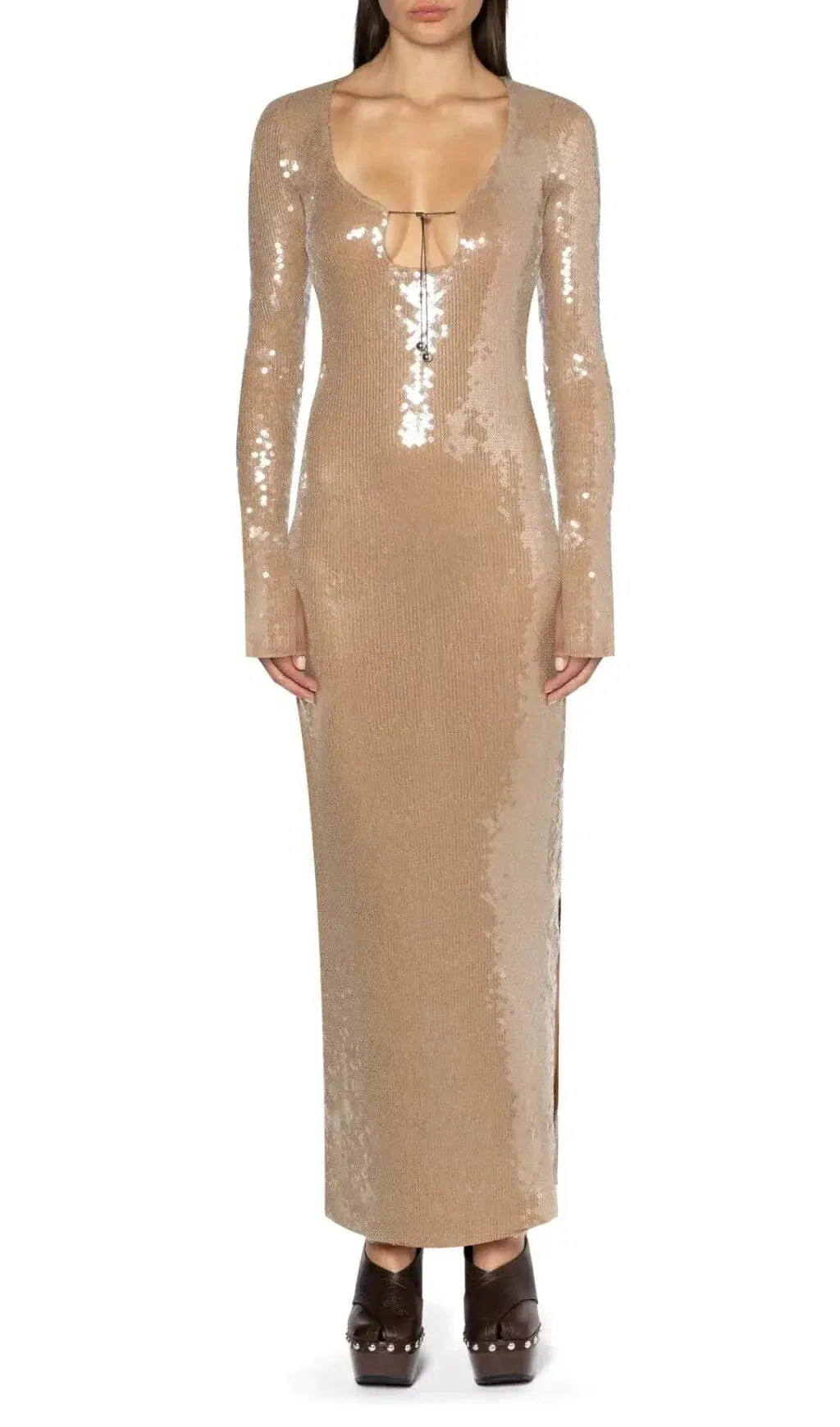 Fashionslee Women Ardelle Khaki Sequin Maxi Dress
