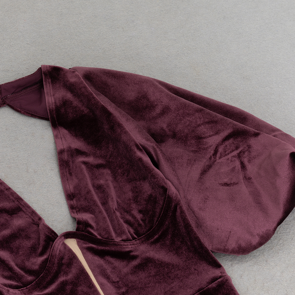 Fashionslee Women Corrado Wine V-Neck Velvet Maxi Dress